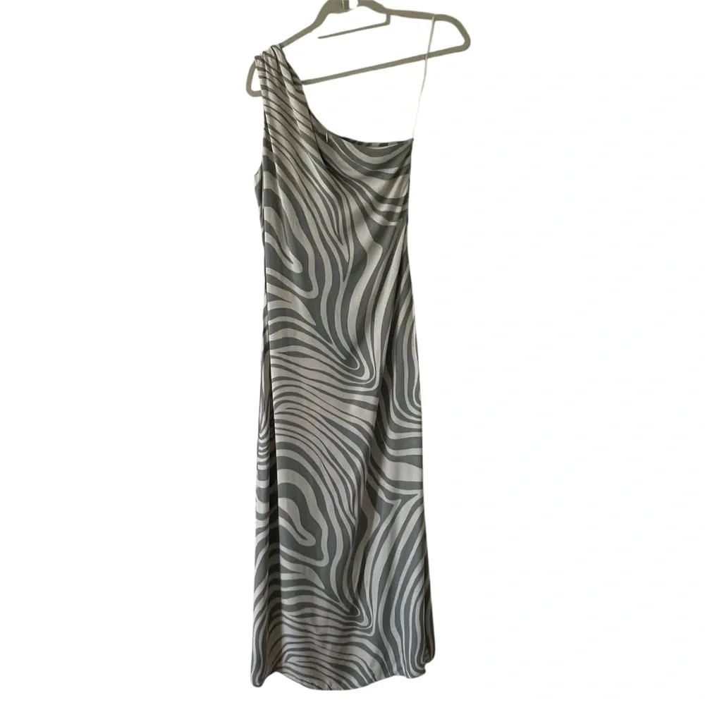 NWT MISA Los Angeles Persephone One Shoulder Zebra Maxi Dress High Slit Small - Picture 11 of 16